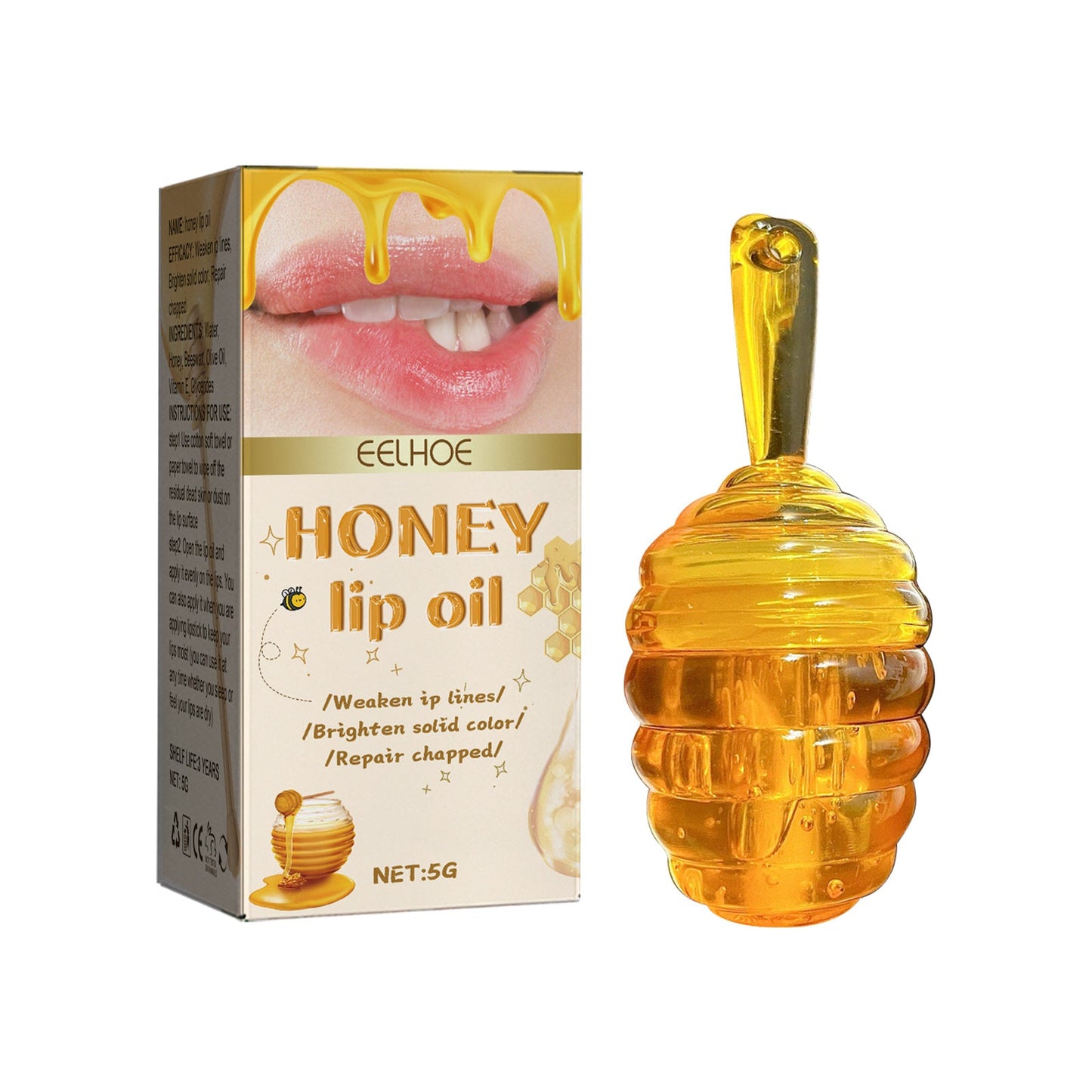 Aceite de Labios de Miel EELHOE, Reduce Líneas de Expresión, Previene el Agrietamiento y la Descamación, Aceite Hidratante para el Cuidado de los Labios