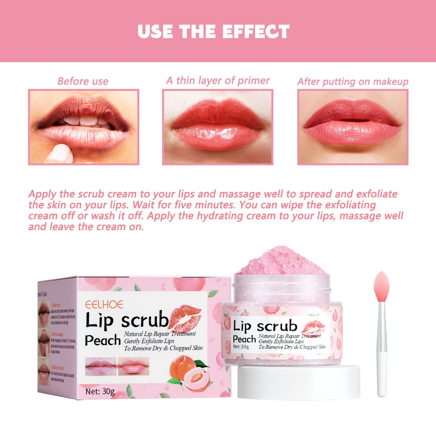 Exfoliante de Labios de Durazno EELHOE Hidratante e Iluminador para Mejorar las Esquinas Oscuras de la Boca