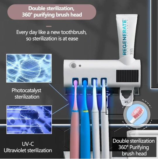 Esterilizador de Luz UV para Portacepillos de Dientes y Dispensador Automático de Pasta Dental