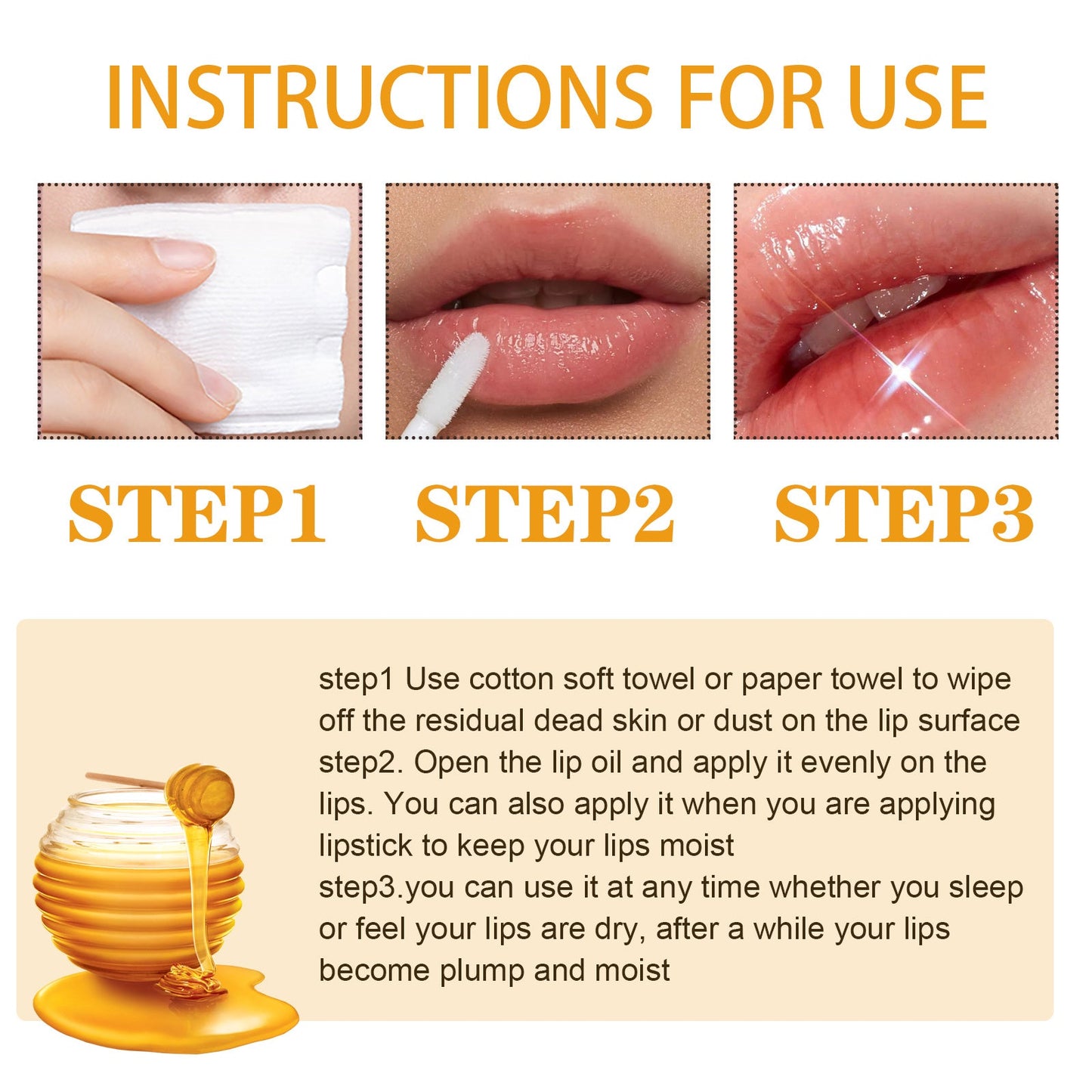 Aceite de Labios de Miel EELHOE, Reduce Líneas de Expresión, Previene el Agrietamiento y la Descamación, Aceite Hidratante para el Cuidado de los Labios