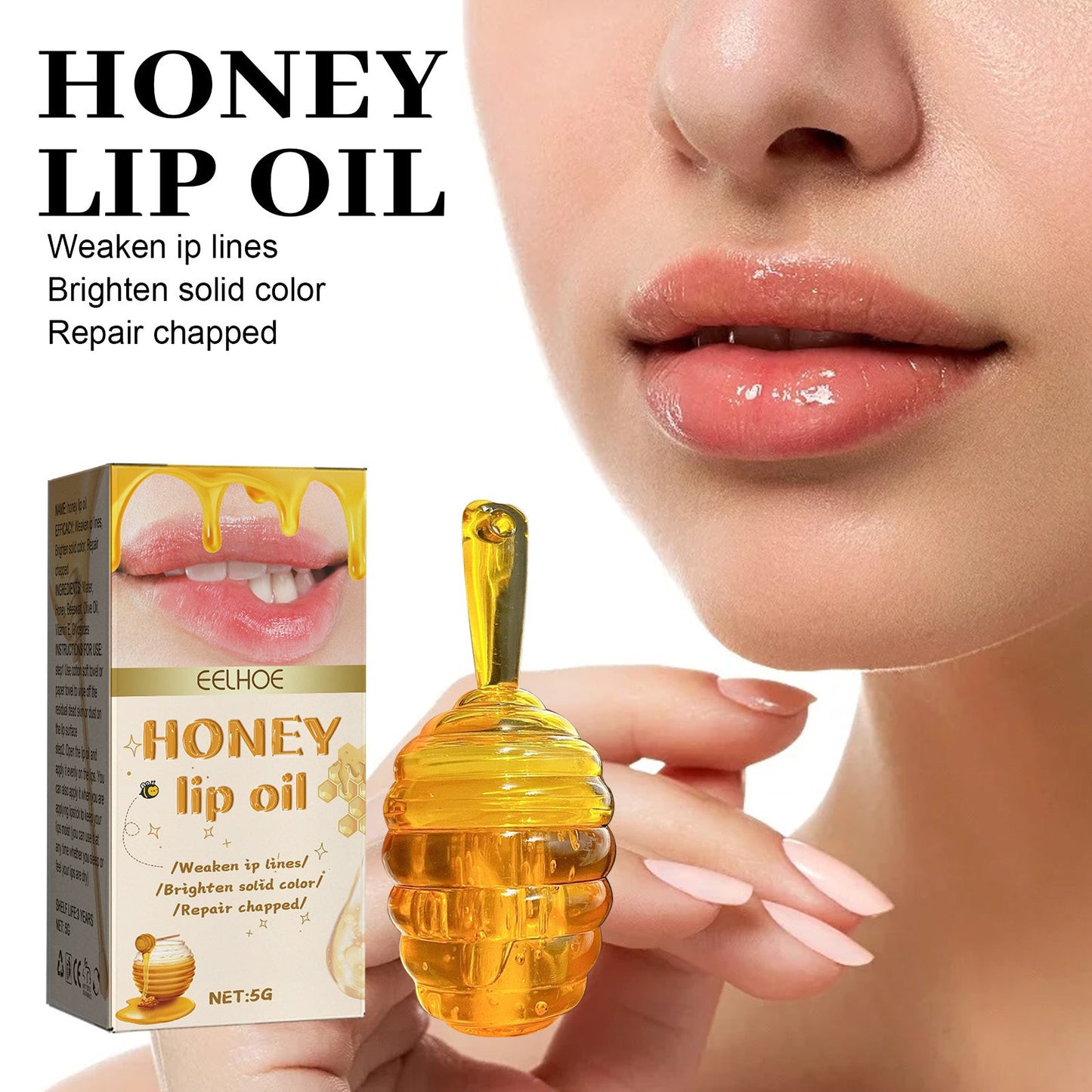 Aceite de Labios de Miel EELHOE, Reduce Líneas de Expresión, Previene el Agrietamiento y la Descamación, Aceite Hidratante para el Cuidado de los Labios